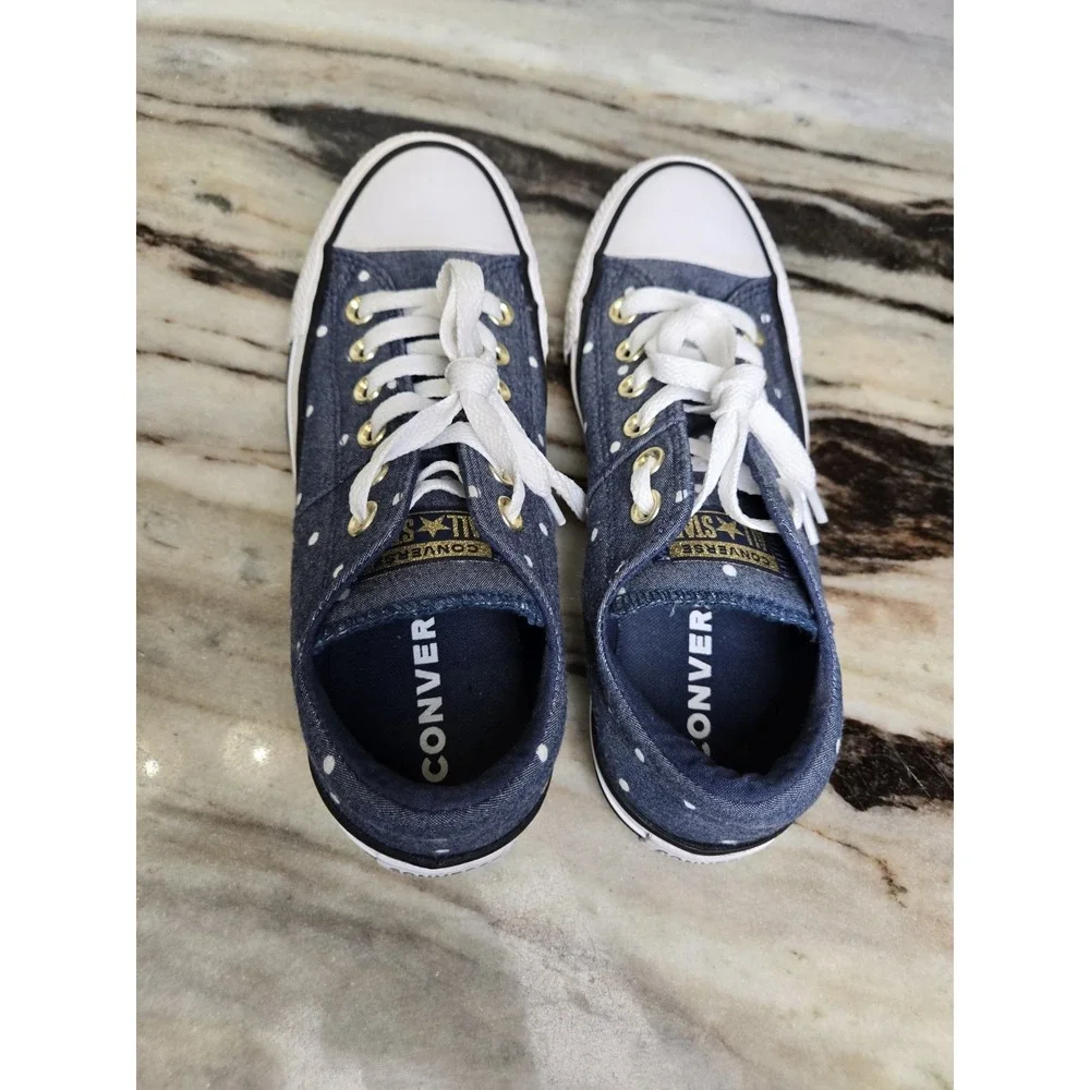 Women's Converse Chuck Taylor All Star Madison Ox‎ Size 7 Navy Gold polka dot
